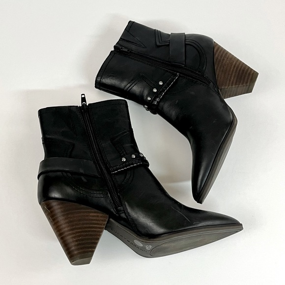 Lucky Brand Majoko Black Leather Harness Boot Heeled Bootie Women’s Size 6 - Picture 6 of 15